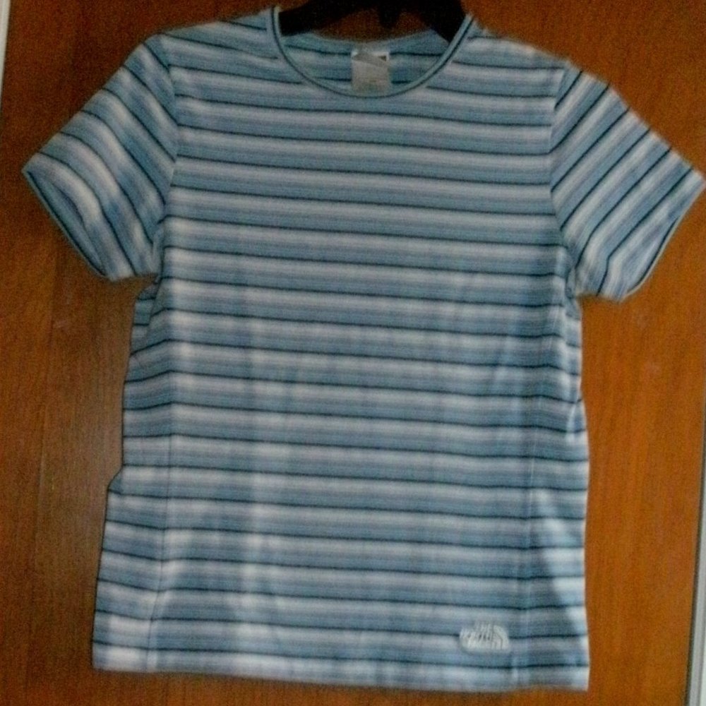 The North Face Blue Striped Outdoors Short Sleeve Shirt Top 93% polyester size S